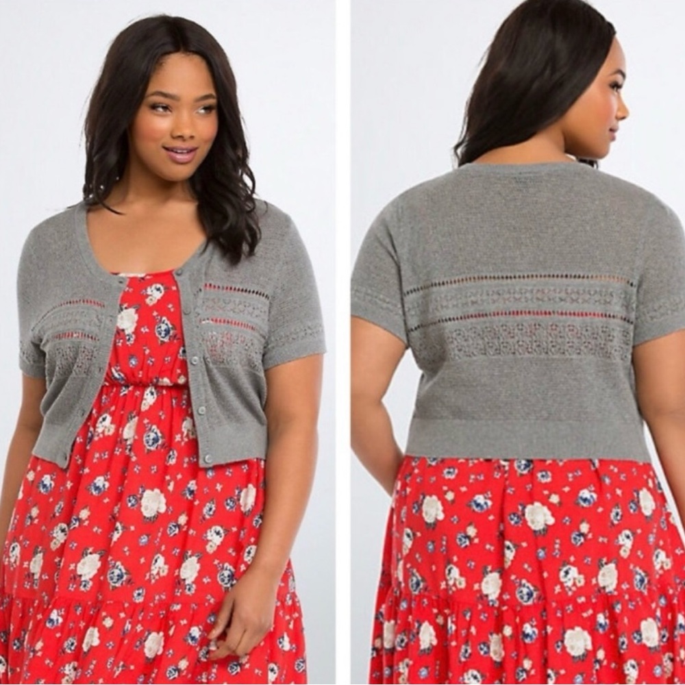 Torrid grey open stitch shrug cardigan. Size 5